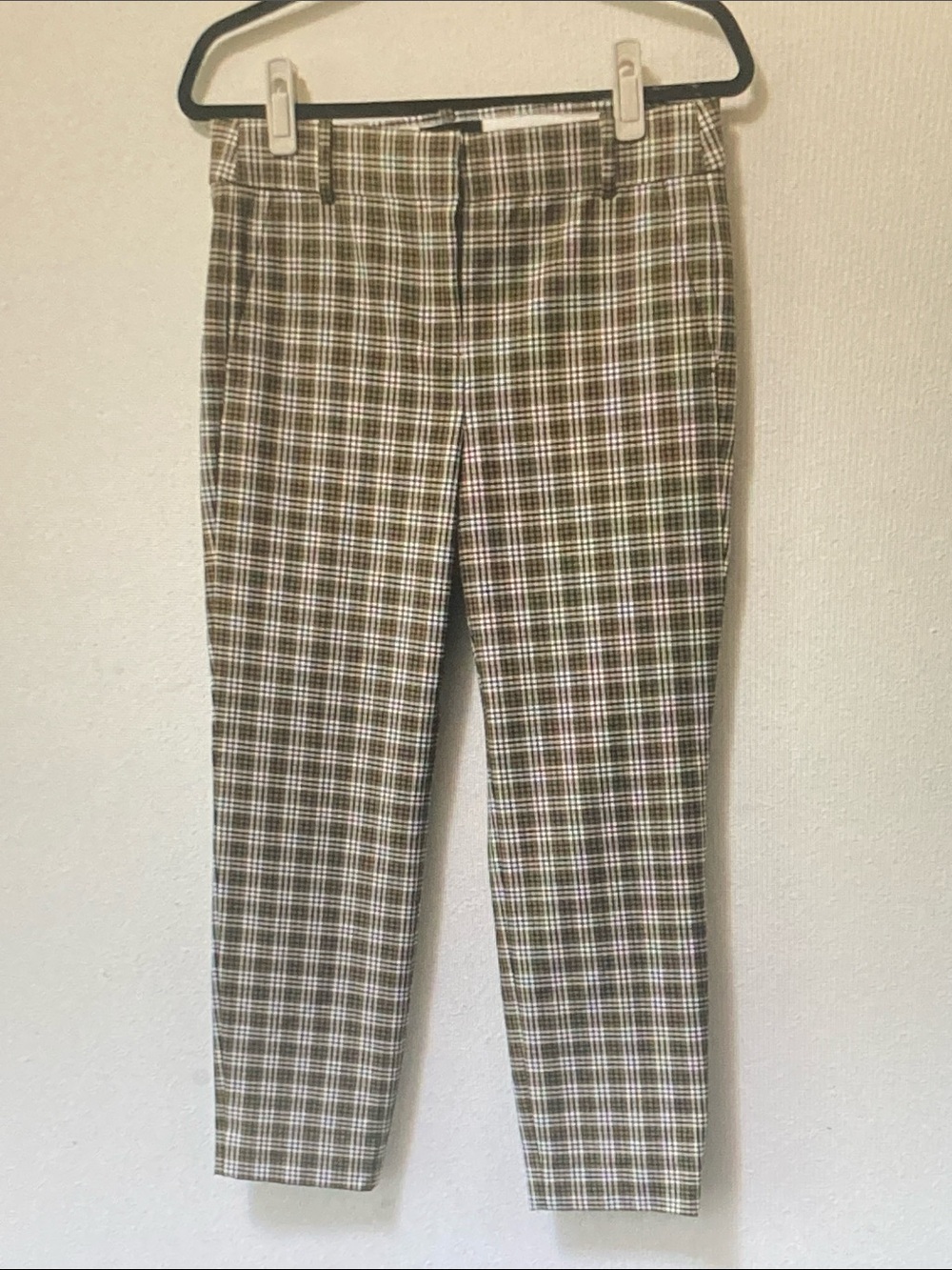 J. Crew Olive and White Plaid Cropped Pants